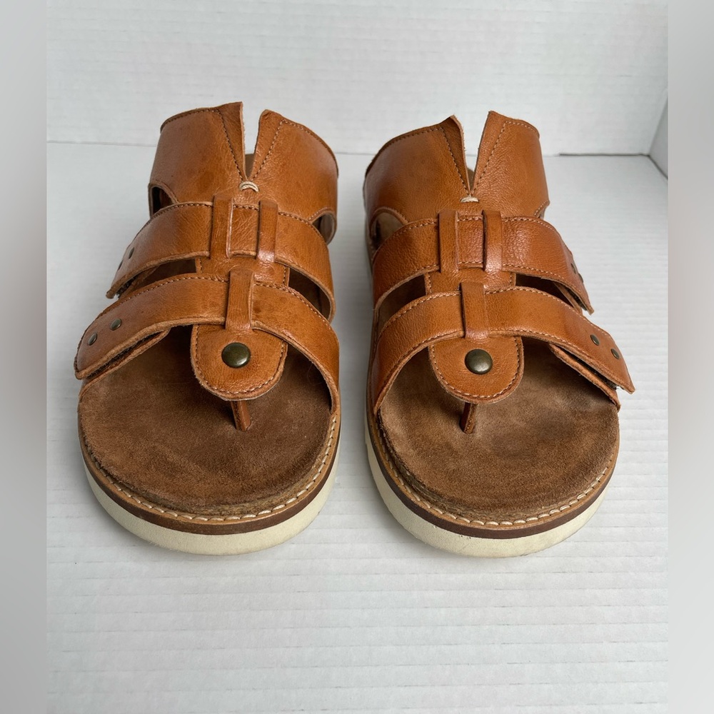 Taos Leather Magnificent Sandals Women’s Size EU 41 Brown Cognac Fisherman Slide - Picture 3 of 15
